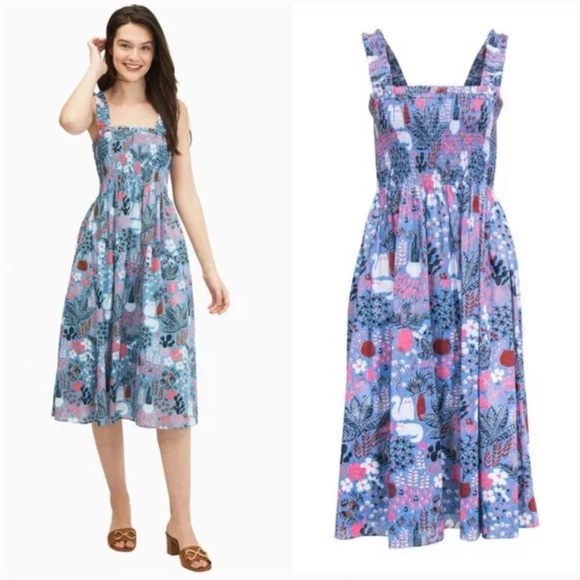 kate spade Dresses & Skirts - ❤️ Kate Spade Blue Garden Posy Smocked Midi Dress Casual Cotton N3
